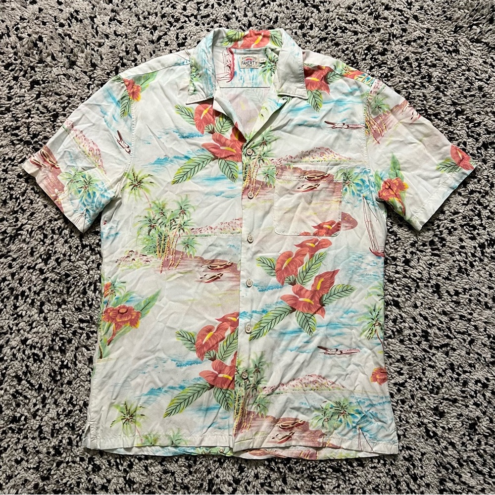 Faherty Kona Tropical Print Hawaiian Aloha Shirt Ecovero Lightweight Mens Medium